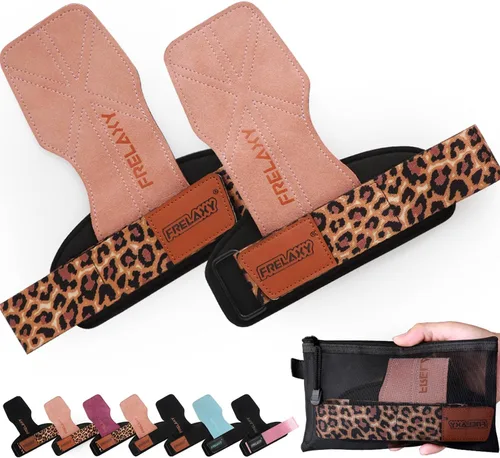 Vista 12 de Frelaxy Correas de muñeca de levantamiento de pesas para mujeres y hombres, agarres de levantamiento de pesas con bucle de muñeca, cuero de doble