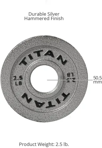 Vista 7 de Titan Fitnes Cast Iron Olympic Plates, Classic Weight Plate Design, Hammer Finish