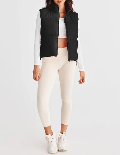 Vista 5 de MEROKEETY Chaleco acolchado para mujer, cuello alto, con cremallera, sin mangas, con bolsillos