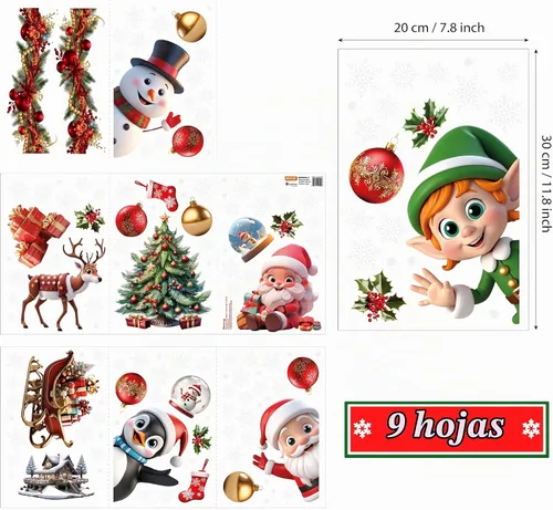 Vista 4 de WALPLUS Adhesivos de Navidad para Ventana - Decoraciones de Liquidación, de Doble Cara, Reutilizables, Despegar y Pegar, Extraíbles para Vidrio