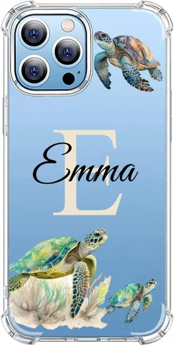 Vista 10 de Nombre personalizado e inicial – Cute Turtle - Funda transparente para iPhone 16 Pro Max 15 14 13 12 11 Xs Max Xr SE3 8 7 6 Plus 11 Pro Mini