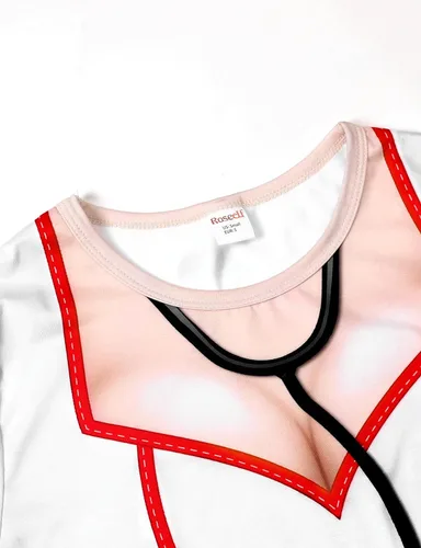 Vista 4 de Camiseta de Halloween para disfraz de enfermera para mujer