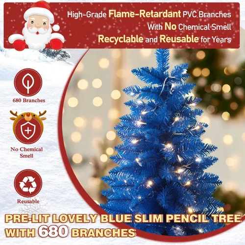 Vista 7 de MUPATER Árbol de Navidad artificial de 6 pies en forma de lápiz, con soporte de metal, luces blancas cálidas, árbol de Navidad delgado preiluminado