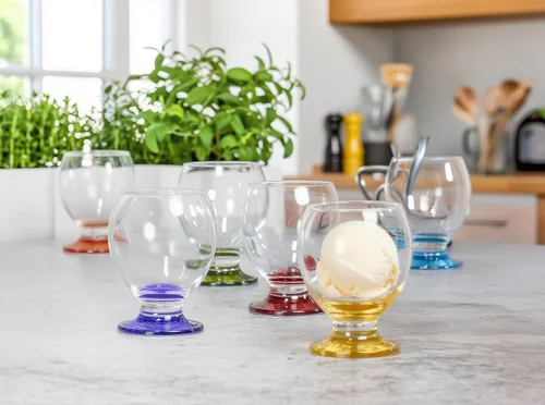 Vista 2 de Red Co. Juego de 6 cuencos de postre Orion de vidrio multicolor de 8.25 onzas líquidas con pies para helado, parfait o pudín