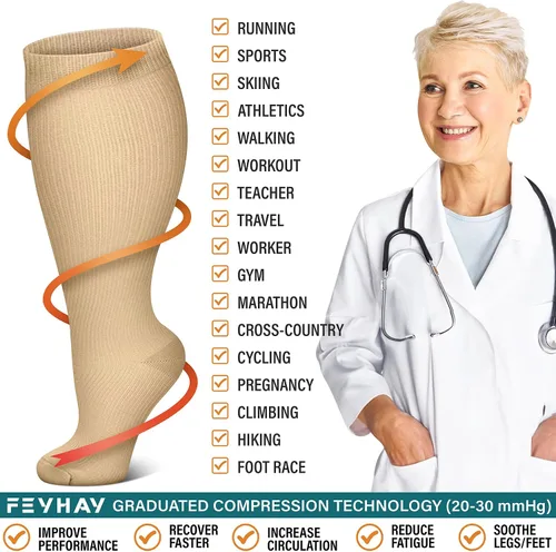 Vista 6 de FEYHAY Calcetines de compresión de cobre de talla grande (3 pares) de circulación de 20-30 mmHg es el mejor atlético y diario para hombres y mujeres