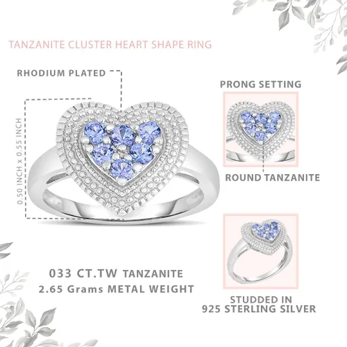 Vista 3 de Femme Luxe Anillo en forma de corazón de tanzanita de 0.33 GTW en plata de ley 925. Embalaje listo para regalo, talla 7, Metal precioso., Tanzanita
