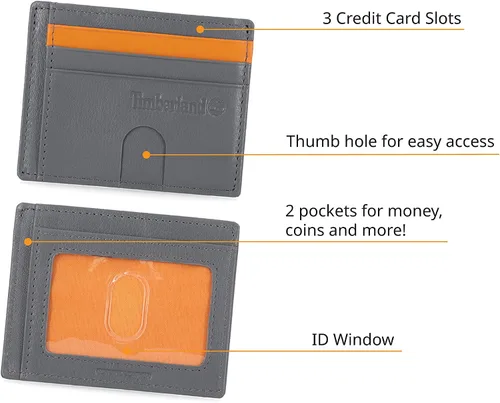 Vista 3 de Timberland Men's Slim Leather Front Pocket Credit Card Holder Wallet