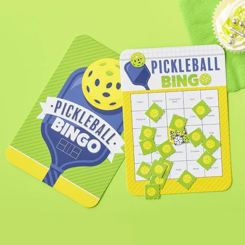 Vista 2 de Big Dot of Happiness Let's Rally - Pickleball - Tarjetas de bingo y marcadores - Juego de bingo para fiesta de cumpleaños o jubilación - Juego de 18