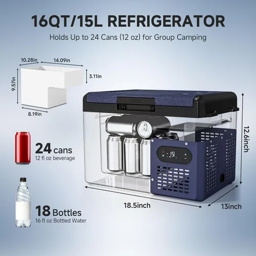 Vista 3 de BODEGA Refrigerador de coche de 12 voltios: portátil de 16 cuartos de galón, bajo ruido, enfriamiento rápido con pantalla LED, múltiples opciones