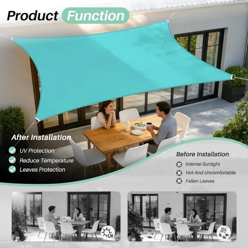 Vista 6 de SunnyRoyal Toldo tipo vela rectangular de 8 x 8 pies, para dar sombra a patios, exteriores, para jardín al aire libre (turquesa)