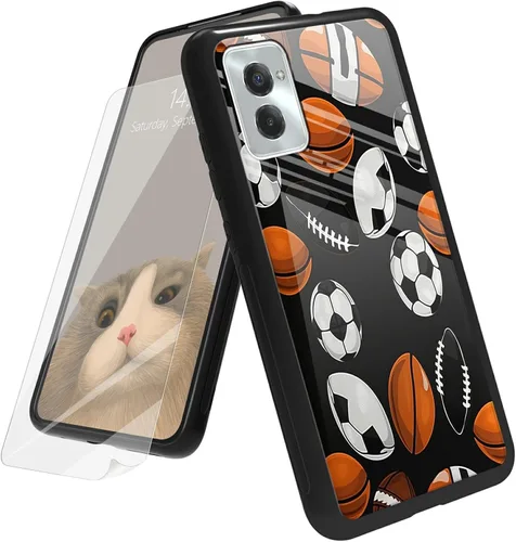 Vista 45 de Funda para Motorola Moto G Play 4G 2024 con protector de pantalla, parte trasera de vidrio templado + funda de silicona suave TPU absorción