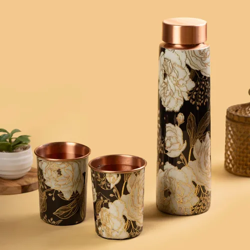 Vista 4 de Floral Copper Gift Bottle glass Set