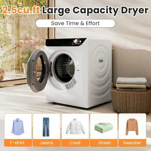 Vista 4 de Zynkez Secadora de ropa portátil de 2.5 pies cúbicos, secadora eléctrica compacta de 1400 W con tambor de acero inoxidable, carga frontal de tambor