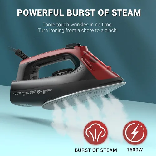 Vista 2 de BEAUTURAL Plancha de vapor para ropa, suela recubierta de cerámica con vapor de ráfaga, apagado automático de 3 vías, antigoteo y anti-calco