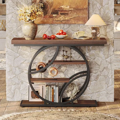 Vista 6 de Huuger 41.3 Inch Entryway Table, Modern Console Sofa Table, Accent Table with Shelves, for Entry, Hallway, Entrance, Foyer, O-Shaped Metal Frame