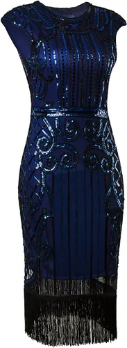 Vista 2 de Vijiv vestido largo inspirado en 1920 de Gatsby con lentejuelas