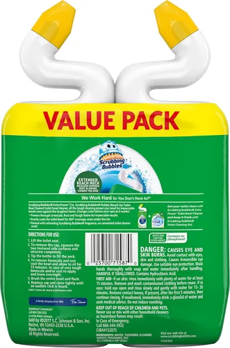 Vista 2 de Scrubbing Bubbles Extra Power Limpiador de inodoro Rainshower, 1 botella exprimible, 24 onzas, (paquete de 2)