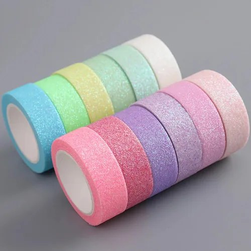 Vista 3 de LOGOFUN Juego de 12 rollos de cinta washi con purpurina, cinta adhesiva colorida para manualidades, manualidades, álbum de recortes (0.591 in)