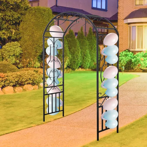 Vista 8 de Arco de jardín para exteriores, 86.6 pulgadas de alto x 44.1 pulgadas de ancho, enrejado de metal, plantas trepadoras para bodas, fiestas de césped