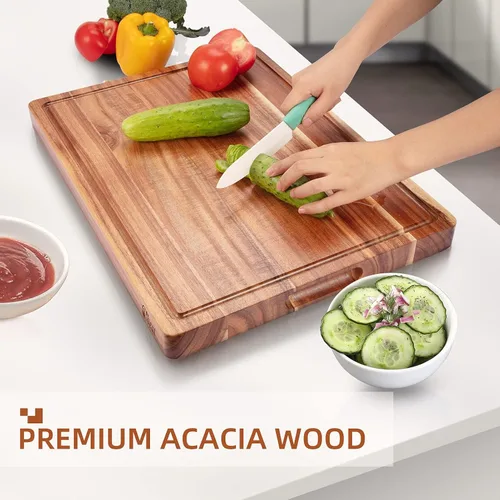 Vista 4 de GAOMON Tabla de cortar de madera extra grande de acacia, bloque de carnicero de 1.5 pulgadas de grosor, bloque de cocina de madera reversible, tabla