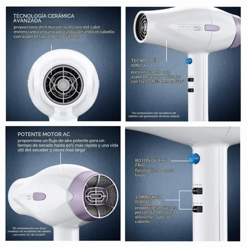 Vista 3 de INFINITIPRO BY Conair - Secador de pelo de cerámica avanzado de 1875 vatios con tecnología de detección de calor