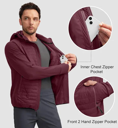 Vista 5 de Pudolla Men's Lightweight Puffer Jacket Winter Thermal Running Jacket Hybrid Waterproof Down Coat for Golf Hiking