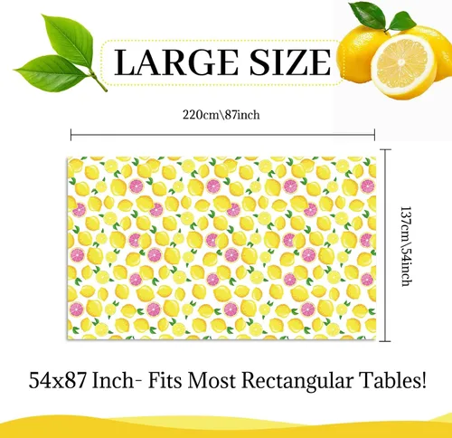 Vista 2 de NA - 2 manteles de plástico color limón, mantel de verano, rectangular, amarillo, impermeable, para fiesta de verano, decoración de verano, fiesta
