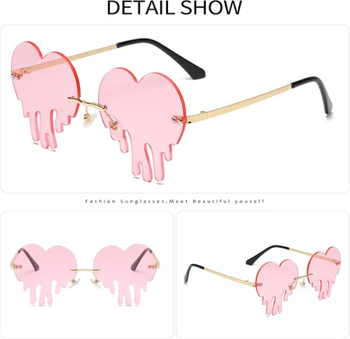 Vista 6 de BOJOD Gafas de sol con forma de corazón goteantes para mujer, gafas de sol de moda para fiesta