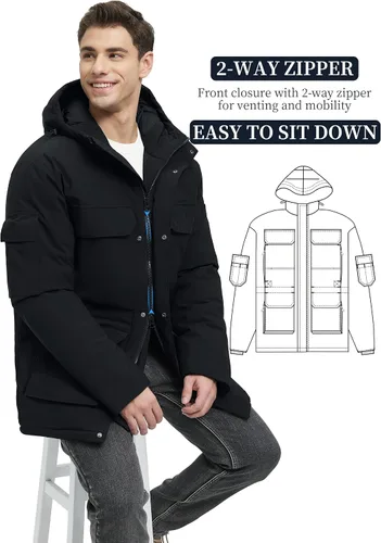 Vista 4 de Abrigos de invierno para hombre, chaquetas de invierno, impermeables, cálidas, gruesas, largas, con capucha