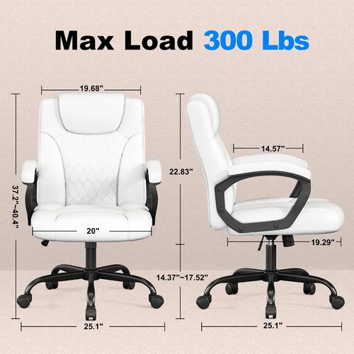 Vista 3 de Misolant Silla de oficina, silla de escritorio ejecutiva, cómodas sillas ergonómicas de piel sintética con reposabrazos fijo, altura ajustable Blanco