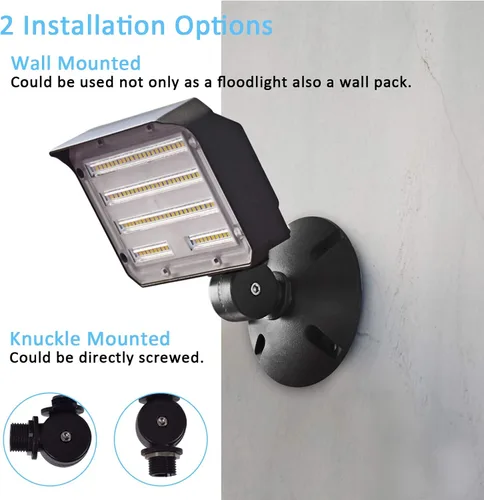 Vista 2 de Luz de inundación LED de 40 W, reflector de seguridad para exteriores con base de montaje de nudillos, fotocélula del atardecer al amanecer, luz