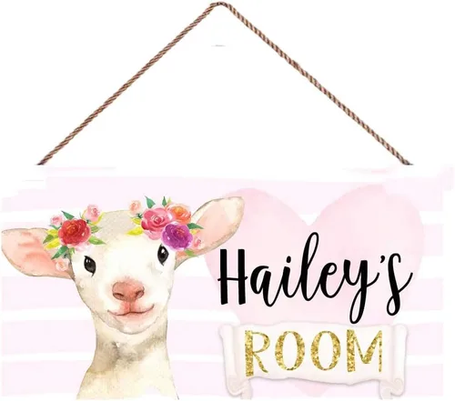 Vista 3 de Letrero personalizado para puerta de jardín, diseño de flores rosas para dormitorio, cuarto de bebé, decoración de pared, regalo Habitación-1