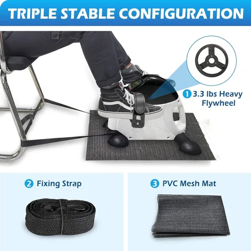 Vista 8 de TABEKE Ejercitador de pedales de bicicleta para debajo del escritorio, mini bicicleta estática para ejercicio de brazos/piernas, ejercitador