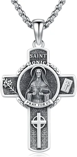 Vista 54 de 925 Sterling Silver Patron Saint Amulet Necklace for Men Women plateado