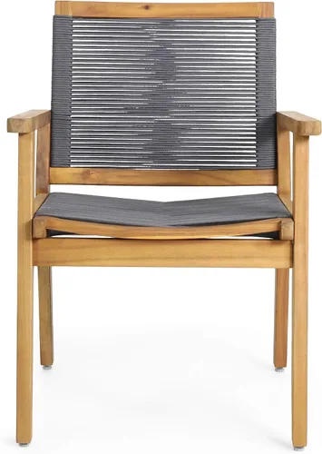 Vista 9 de Christopher Knight Home Tracy Silla de comedor de madera de acacia para exteriores con asientos de cuerda (juego de 2), teca y gris oscuro Acabado
