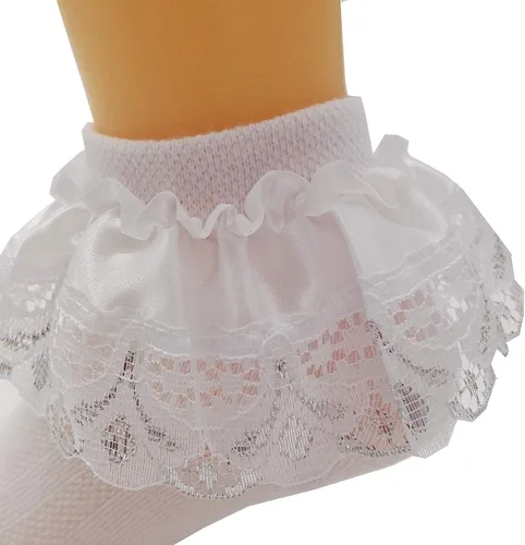 Vista 4 de Xiyadun 5 pares de calcetines de algodón de encaje con volantes para bebés y niñas pequeñas