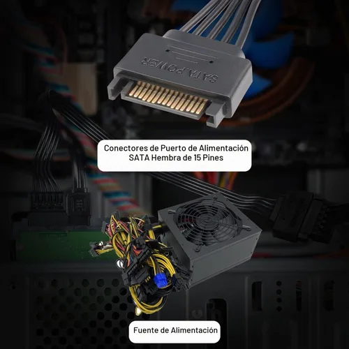 Vista 2 de J&D Cable de extensión de alimentación SATA de 15 pines (paquete de 2), cable Sata macho a hembra, extensión de cable de alimentación SATA, 10