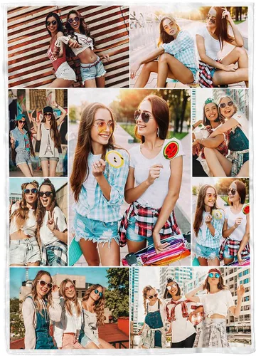 Vista 6 de Manta personalizada con texto de fotos, manta con imagen personalizada para padre, mamá, niños, perros, amigos o pareja, collage de 8 fotos, 50 x 60