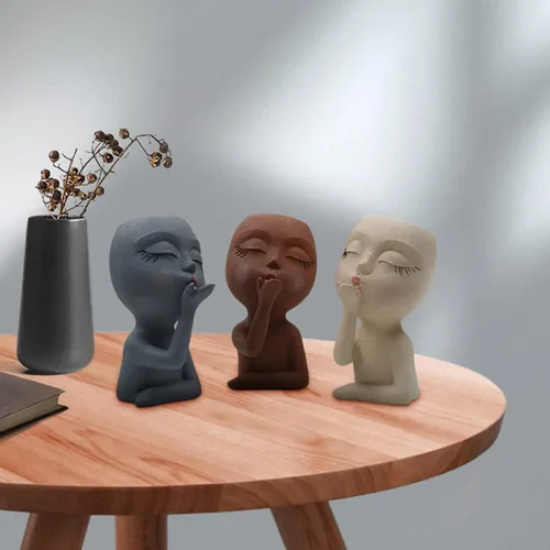 Vista 7 de Moldes de hormigón para macetas, 2 piezas de molde de silicona para macetas de figura de cabeza de niña pequeña, molde de silicona para decoración