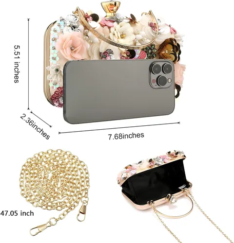 Vista 4 de Rkrouco Bolso de mano floral para mujer bolso de mano de flores coloridas con diamantes de imitación de metal