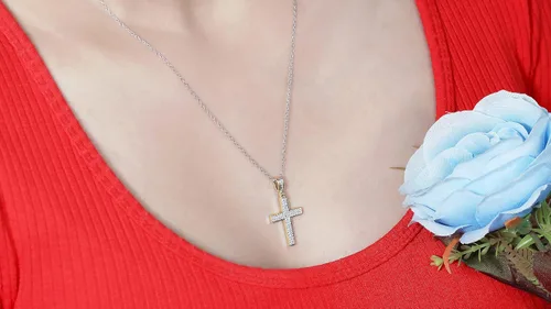 Vista 4 de Dazzlingrock Collection Round White Diamond Unisex Hip-Hop Cross Religious Slider Pendant with 18 inch Chain (0.18 ctw, Color I-J Clarity, I1-I3) in