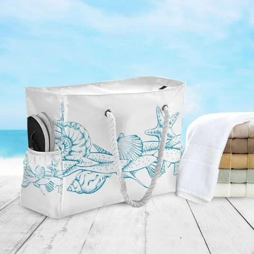 Vista 5 de senya Bolsas de playa grandes de lona, bolsa de hombro, Sealives, Sea World, bolsas resistentes al agua para gimnasio, viajes diarios