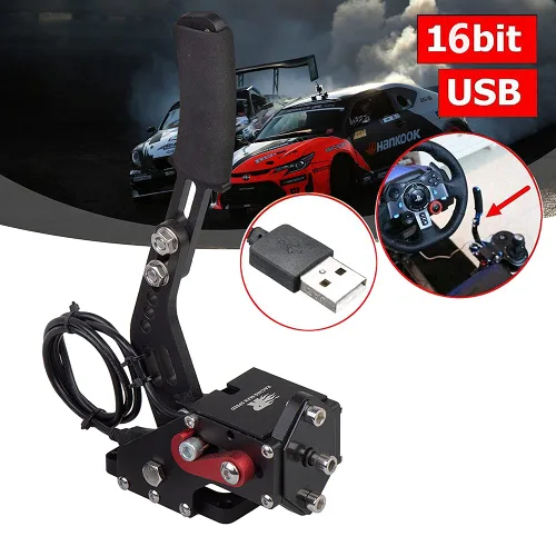 Vista 5 de CNRAQR PC Racing Game USB Handbrake for 16Bit SIM for Racing Games, Compatible with G27 G29 G920 G923 T500 T300 Simulate Linear HandbrakeWith Fixing