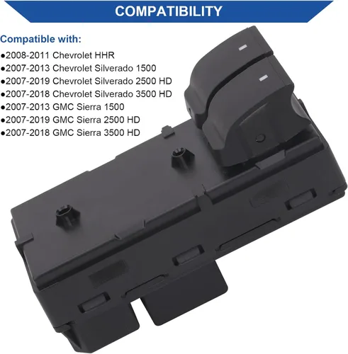 Vista 3 de Obaee Botón de interruptor de control de ventana eléctrica para puerta delantera izquierda del conductor Compatible con 2007-2019 Chevy Chevrolet