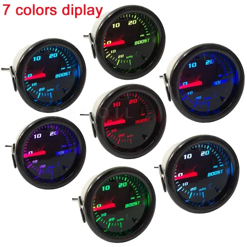 Vista 6 de 2" 2.047 in 7 ajuste de color Turbo Boost Gauge con manual universal 0-30PSI en kit de controlador de refuerzo de cabina