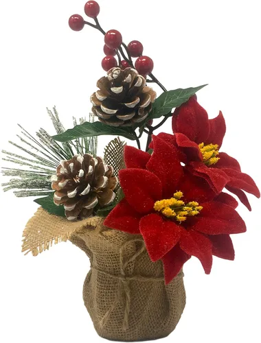 Vista 8 de BANBERRY DESIGNS Juego de 2 centros de mesa navideños para mesas, arreglos de mesa navideños con piñas, bayas rojas y vegetación, plantas rústicas