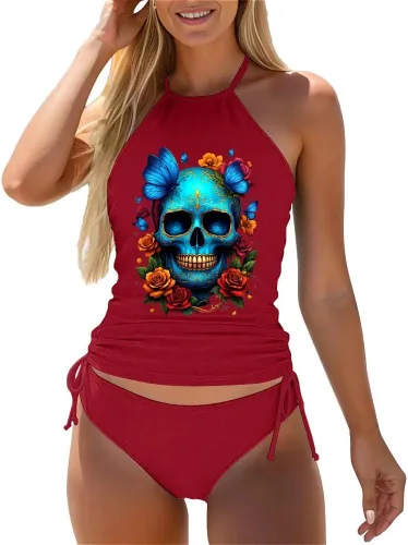 Vista 28 de Omichic Conjuntos de tankini modestos para mujer, trajes de baño atléticos de 2 piezas, camiseta sin mangas fluida con parte inferior de bikini