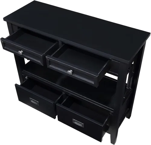 Vista 7 de Mesa consola de madera maciza de 36 pulgadas, mesa de sofá de madera de pino con 4 cajones, mesa de entrada retro para sala de estar, pasillo, Negro