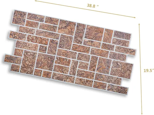 Vista 5 de Retro-Art Paneles de pared 3D, paquete de 6, bloques de piedra en marrón rojo rústico, PVC, 38.8 x 19.5 pulgadas, cubre 31.53 pies cuadrados, 009CB