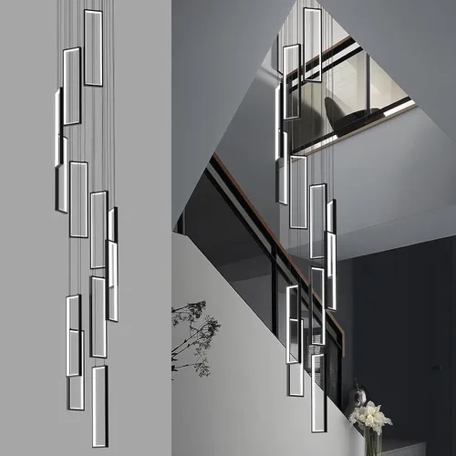 Vista 19 de Accesorio de Lámpara Colgante Moderna para Cocina Dorada 18W LED Lámpara Colgante 2 Anillos Candelabro Rectangular Iluminación Colgante para Isla